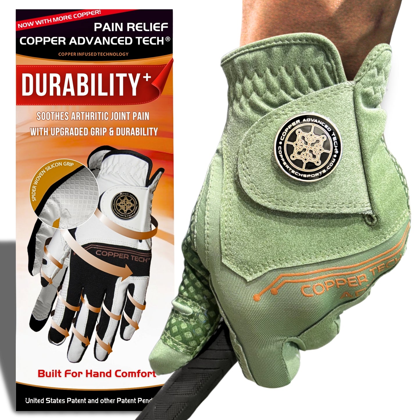 Copper Advanced Tech 2.0 Men's Golf Gloves [Worn on Left Hand]