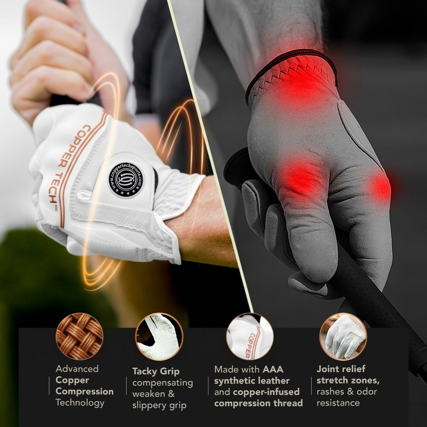 Copper Tech Women's Golf Gloves 2 Pack (White/White)