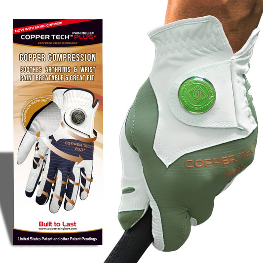 Copper Tech Plus Men's Golf Glove (White/Hunter Green)