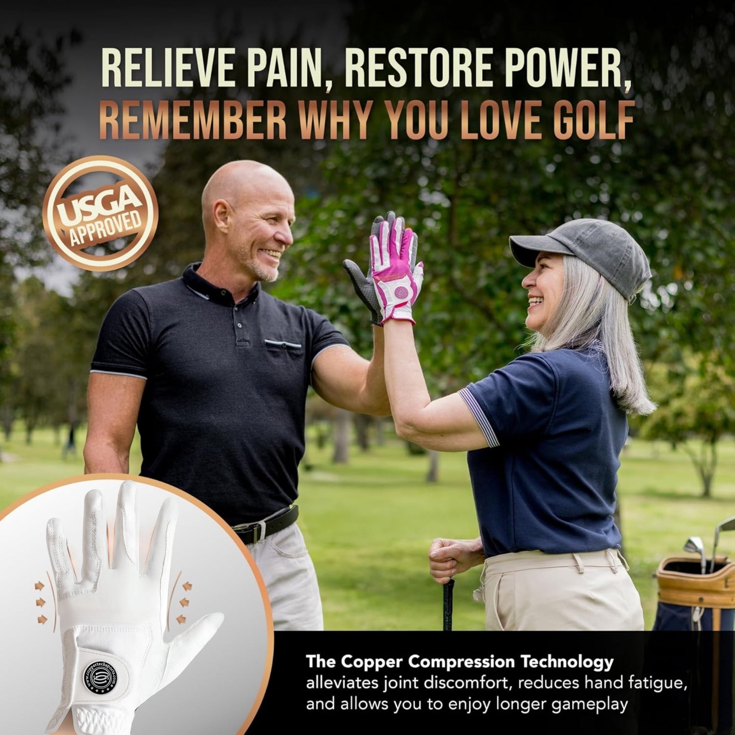 Copper Tech Women's Golf Gloves 2 Pack (White/White)