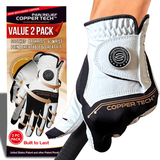 Copper Tech Women's Golf Gloves 2 Pack (White/Black)