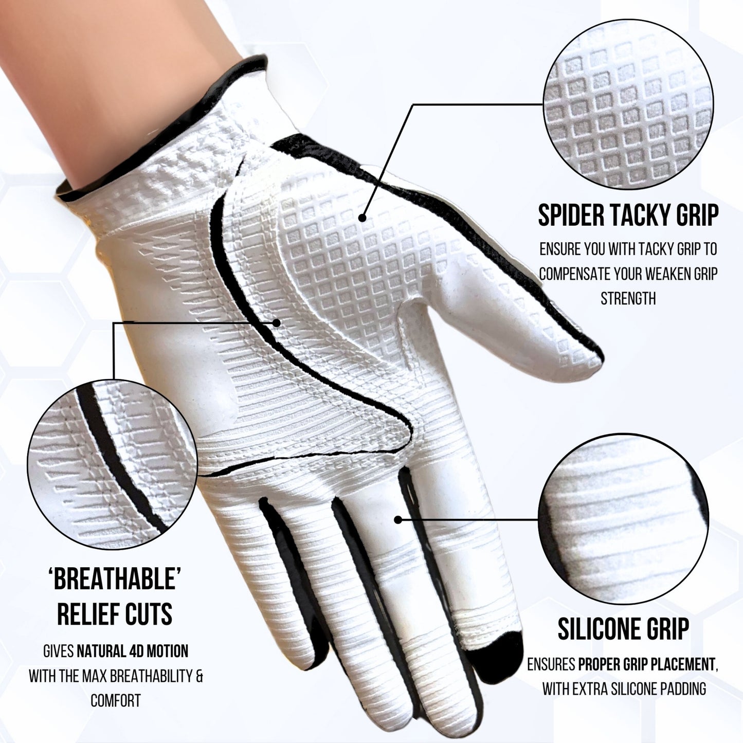 Copper Tech Women's Golf Gloves 2 Pack (White/Black)