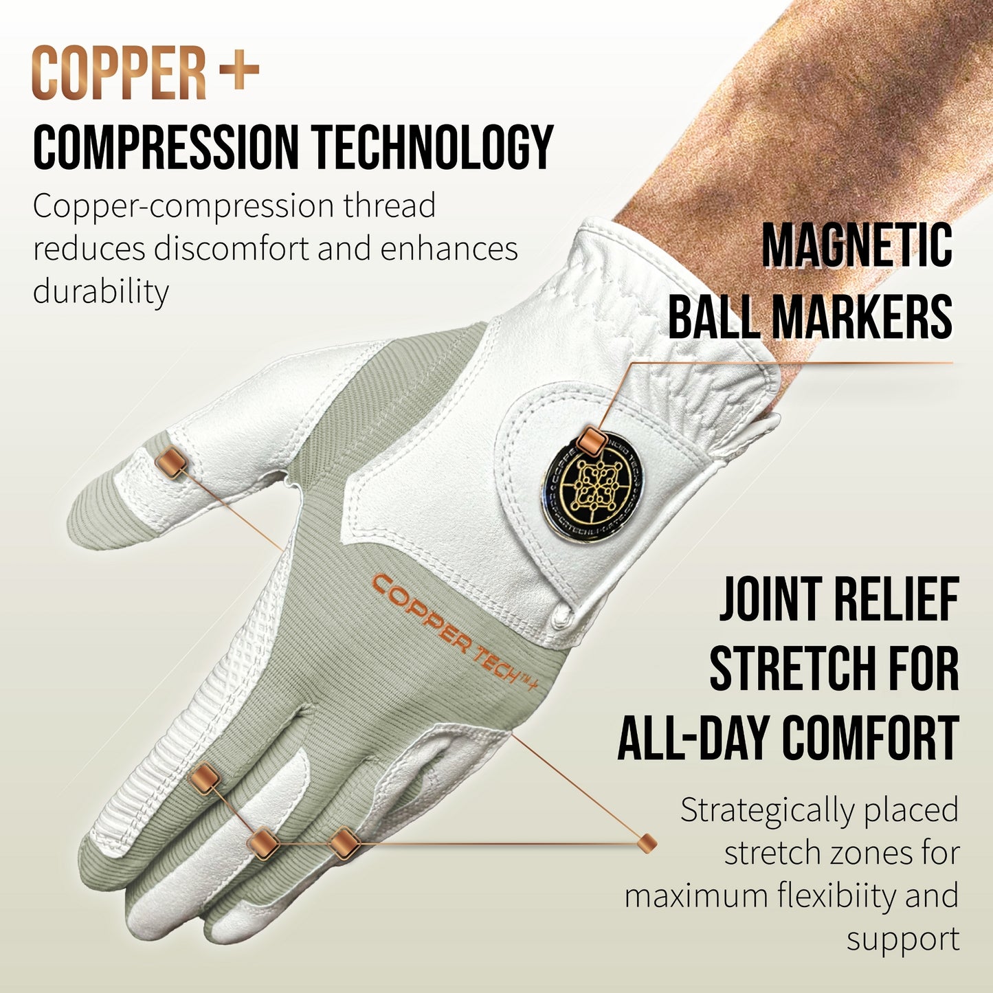 Copper Tech Plus Men's Golf Gloves [Worn on Left Hand]