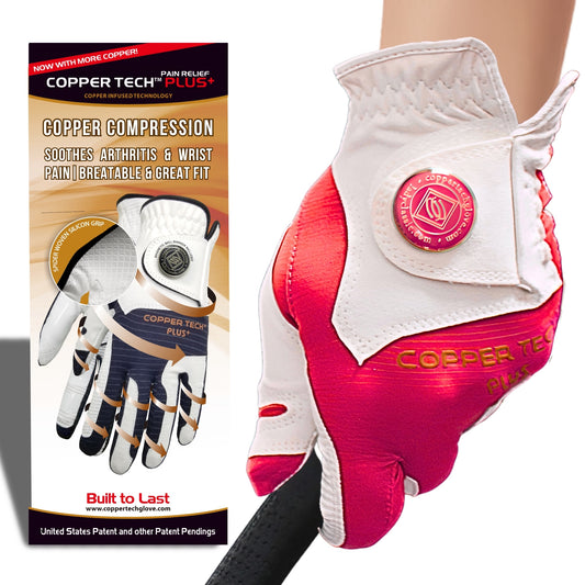 Copper Tech plus golf glove for women, Pink golf glove designed for optimal comfort and joint support for golfers left and right handed