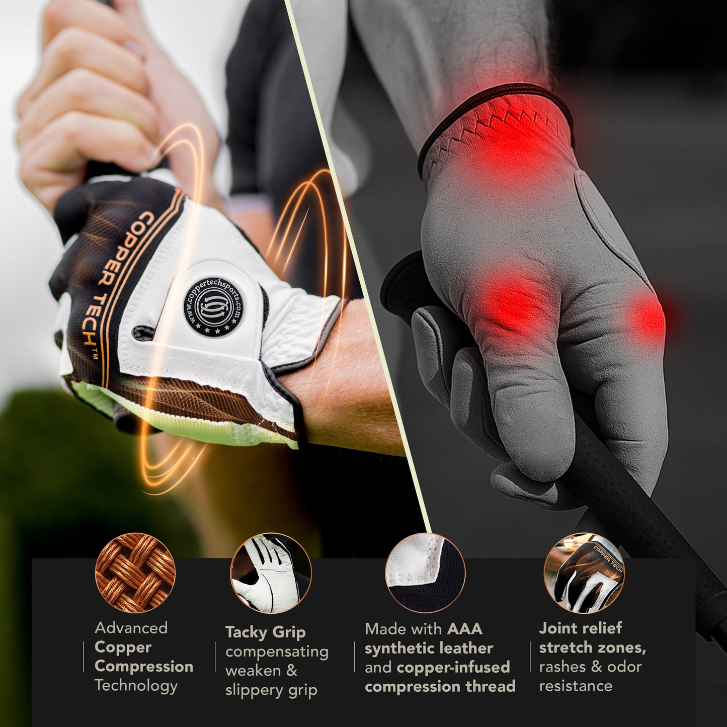 Copper Tech Women's Golf Gloves 2 Pack (White/Black)