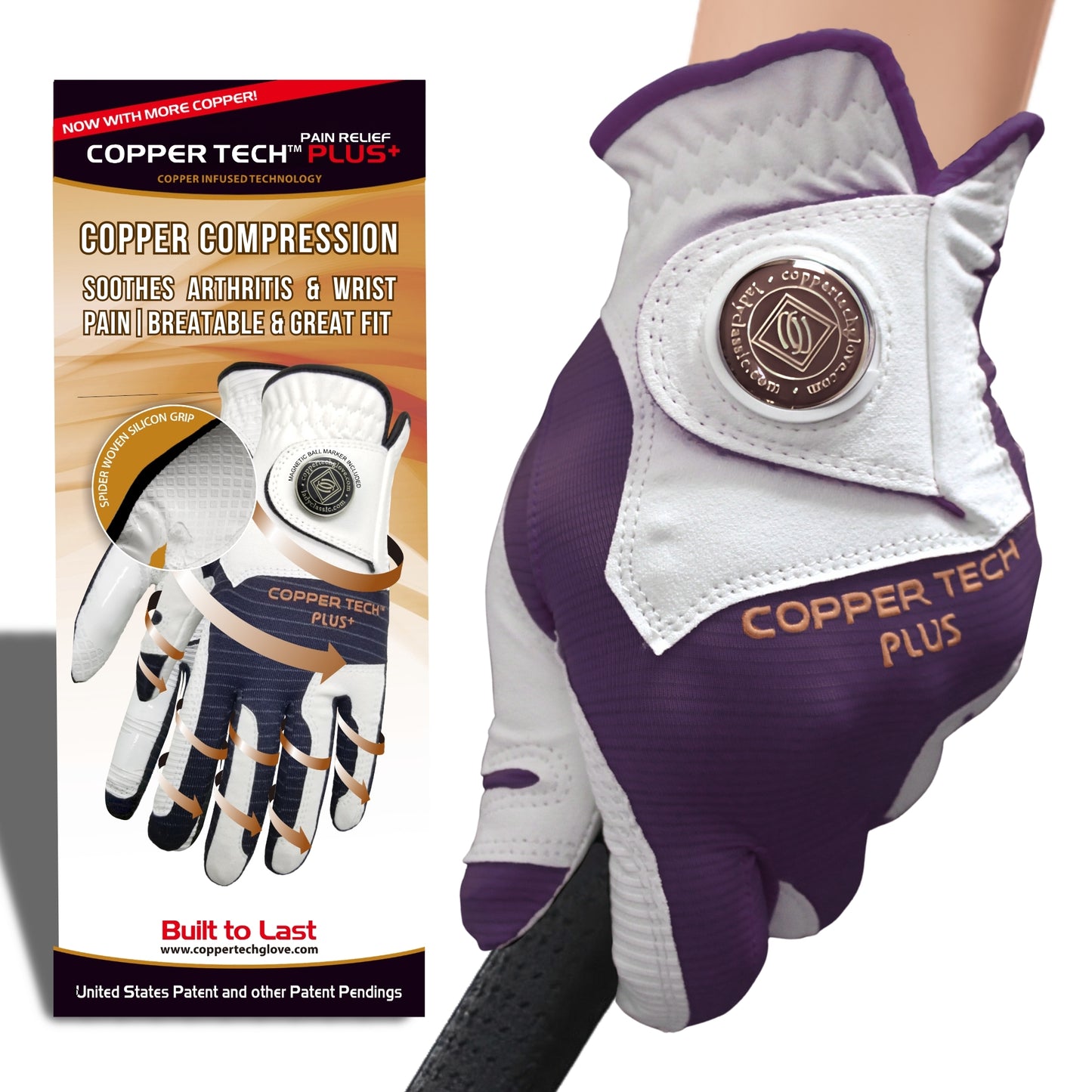 Copper Tech Plus Women's Golf Glove (White/Purple)