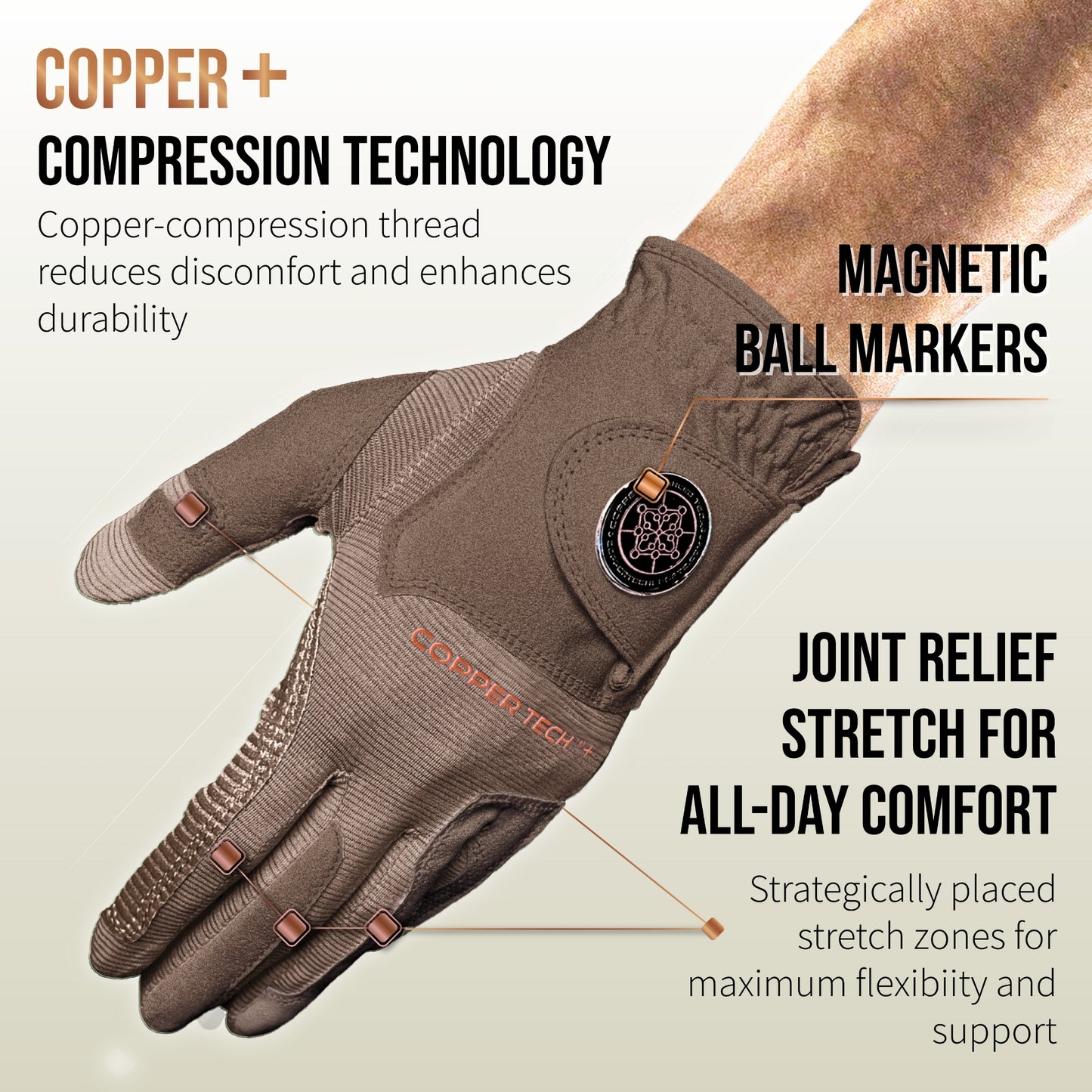 Copper Tech Plus Men's Golf Gloves [Worn on Left Hand]