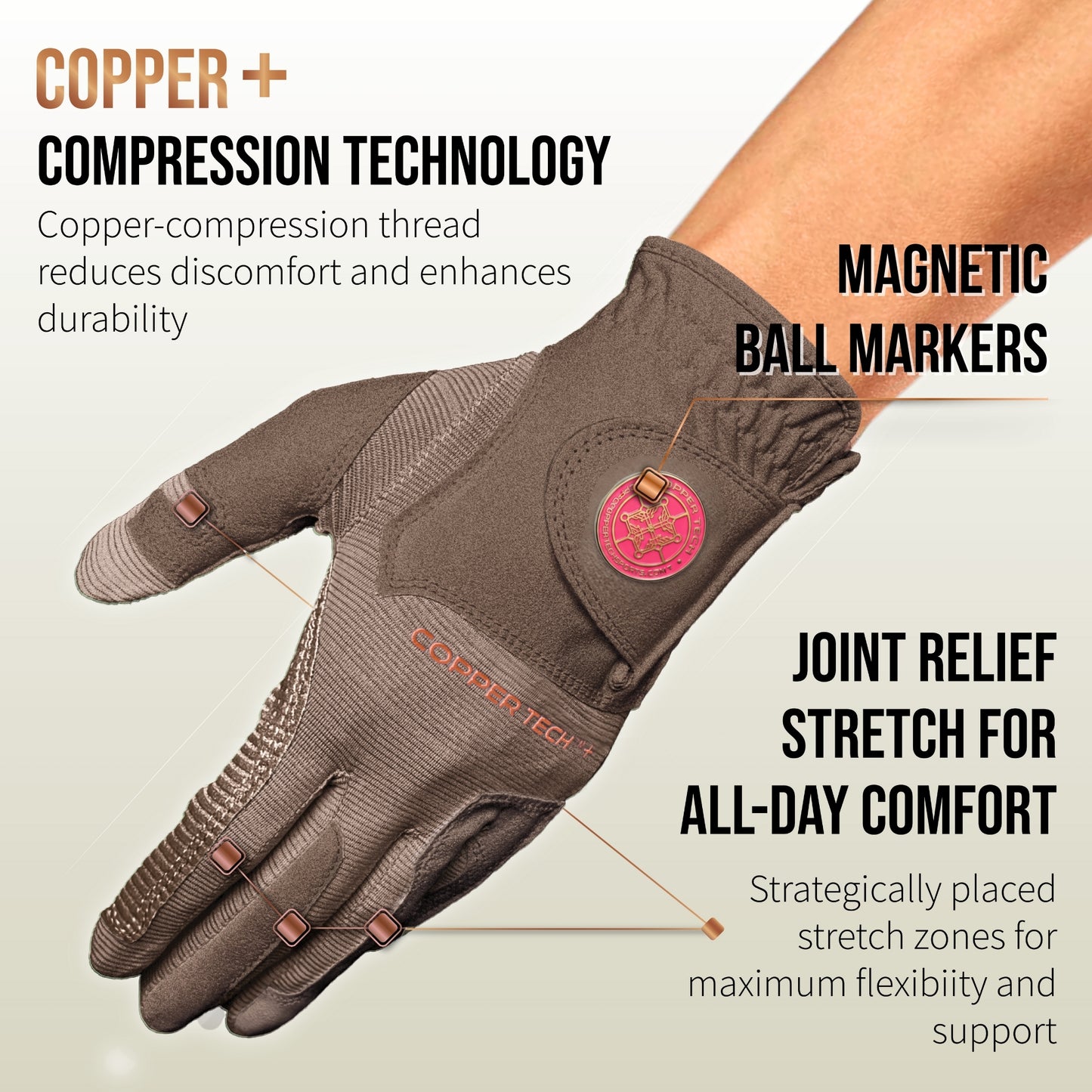 Copper Tech Plus Women's Golf Gloves [Worn on Left Hand]