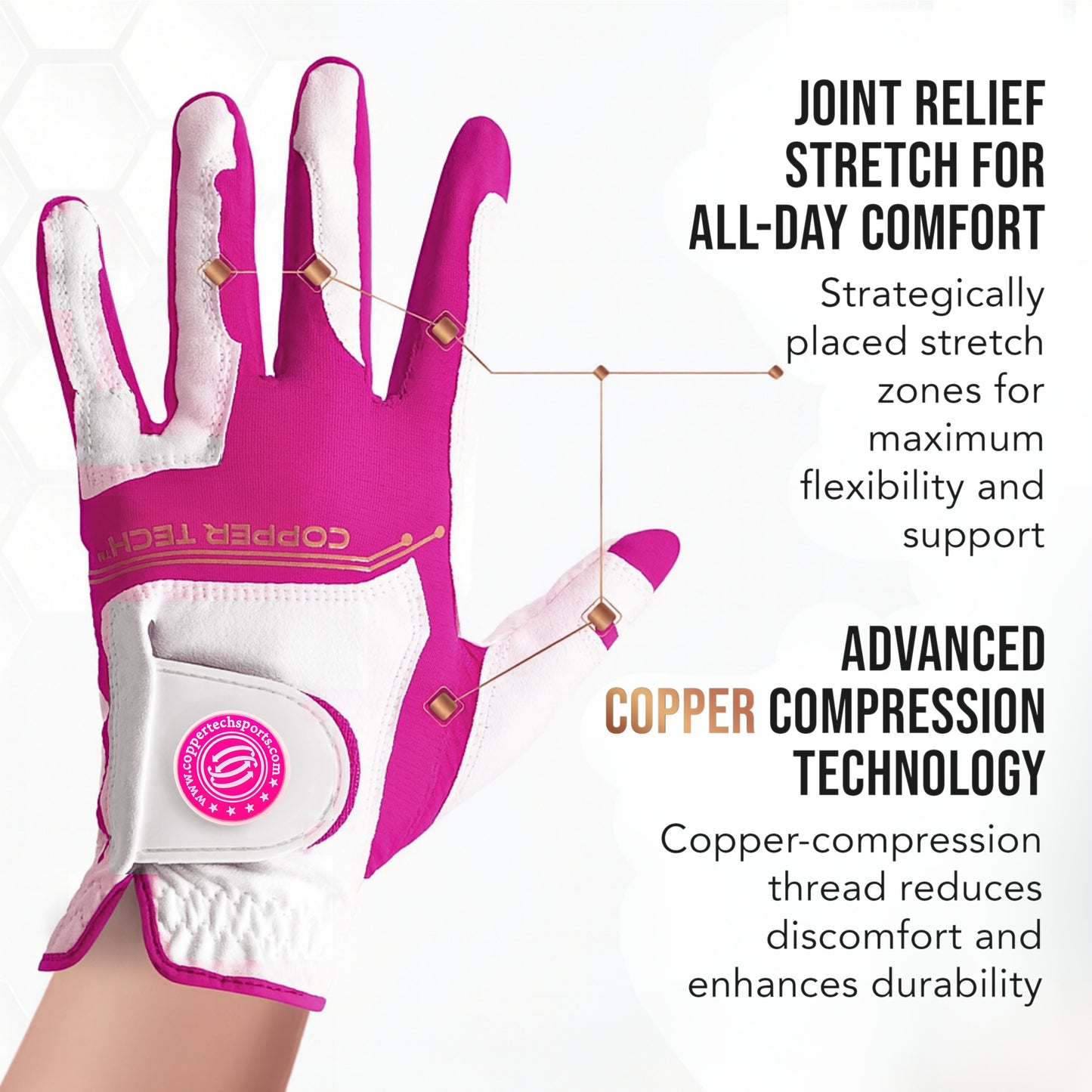 Copper Tech Women Golf Gloves 2 Pack (White/Pink)