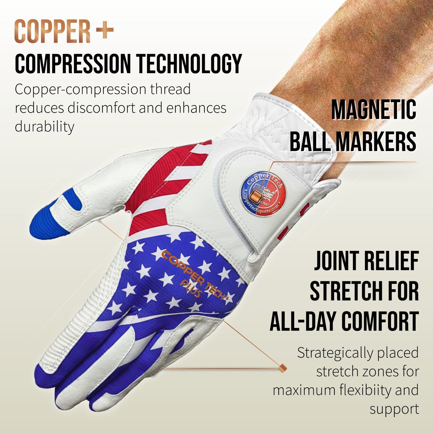 Copper Tech Plus Men's Golf Glove (USA Flag Edition)