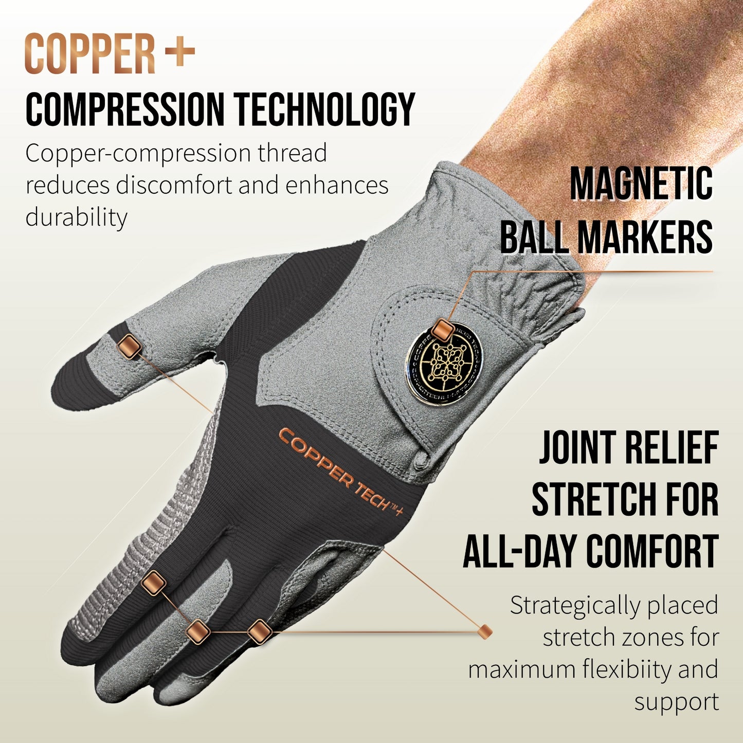 Copper Tech Plus Men's Golf Gloves [Worn on Left Hand]
