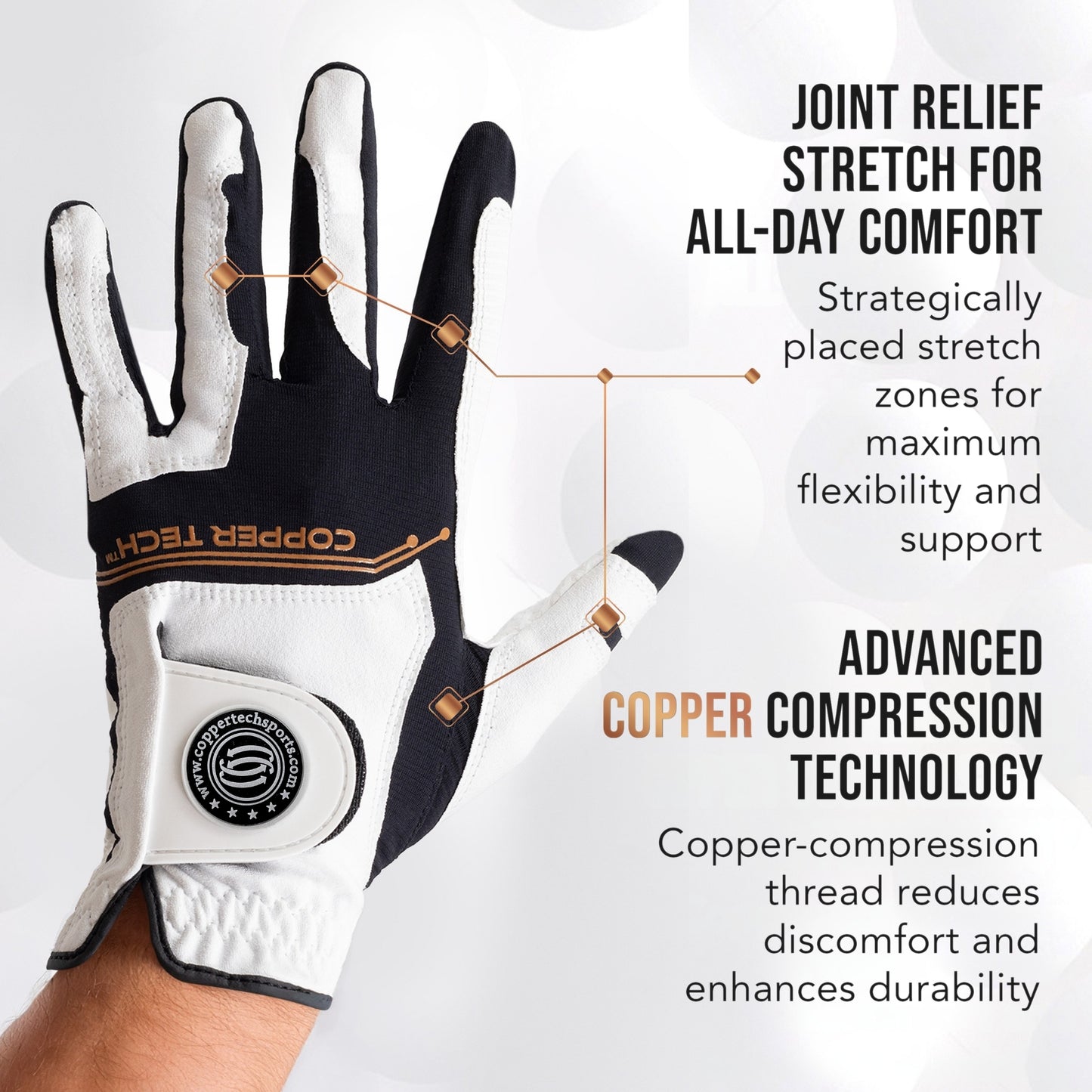 Copper Tech Men's Golf Gloves 2-Pack (White/Black)