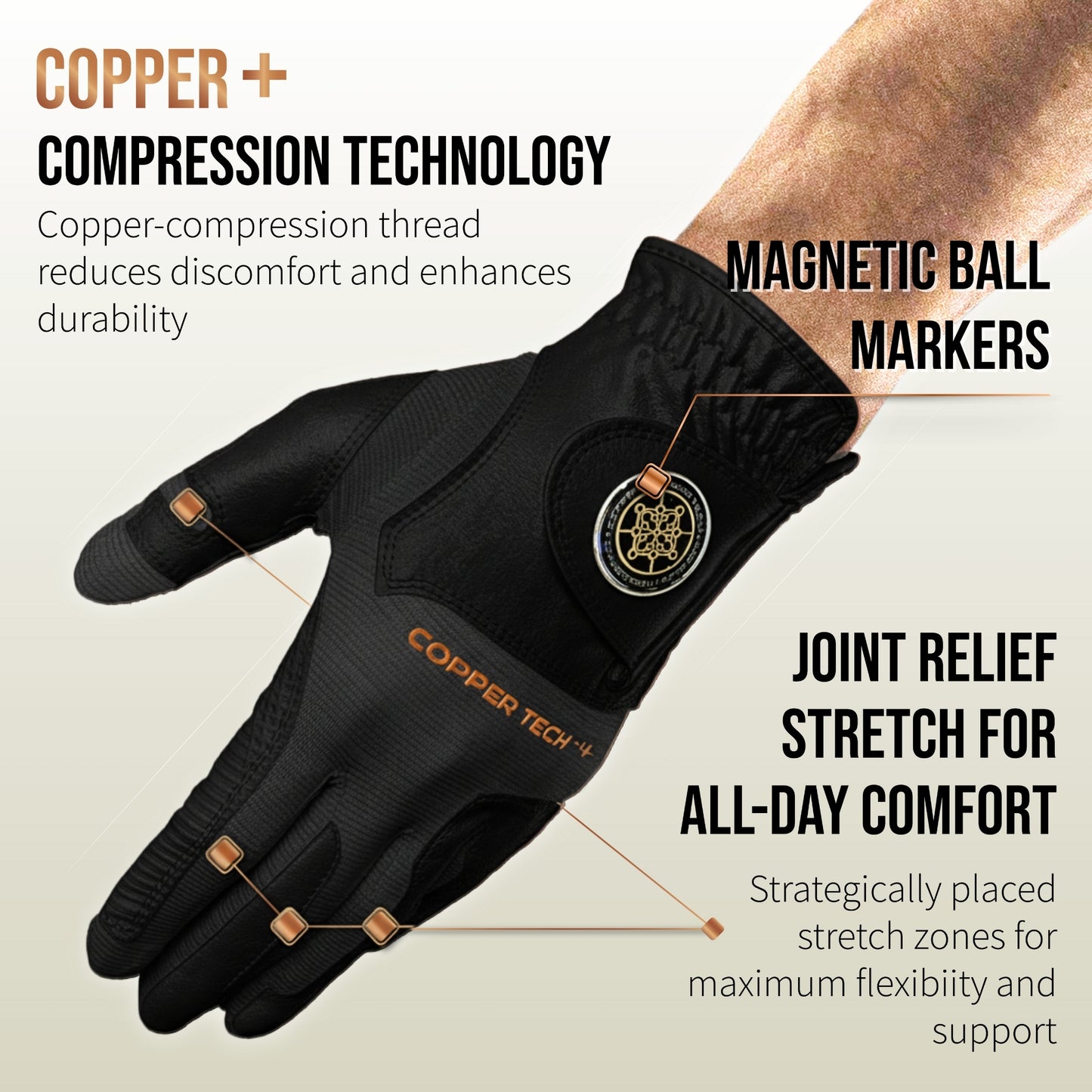 Copper Tech Plus Men's Golf Gloves [Worn on Right Hand]