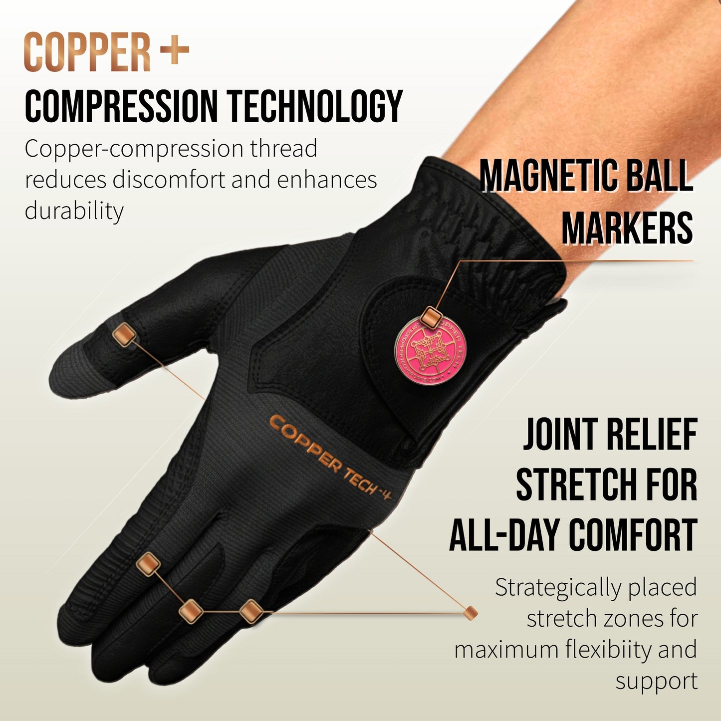 Copper Tech Plus Women's Golf Gloves [Worn on Left Hand]