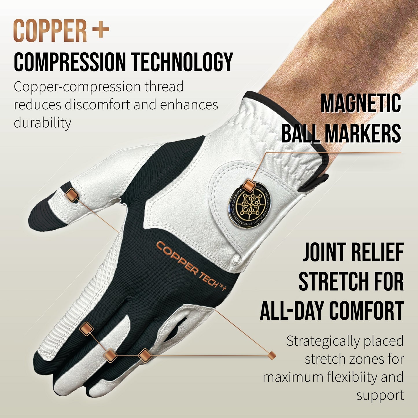 Copper Tech Plus Men's Golf Gloves [Worn on Right Hand]