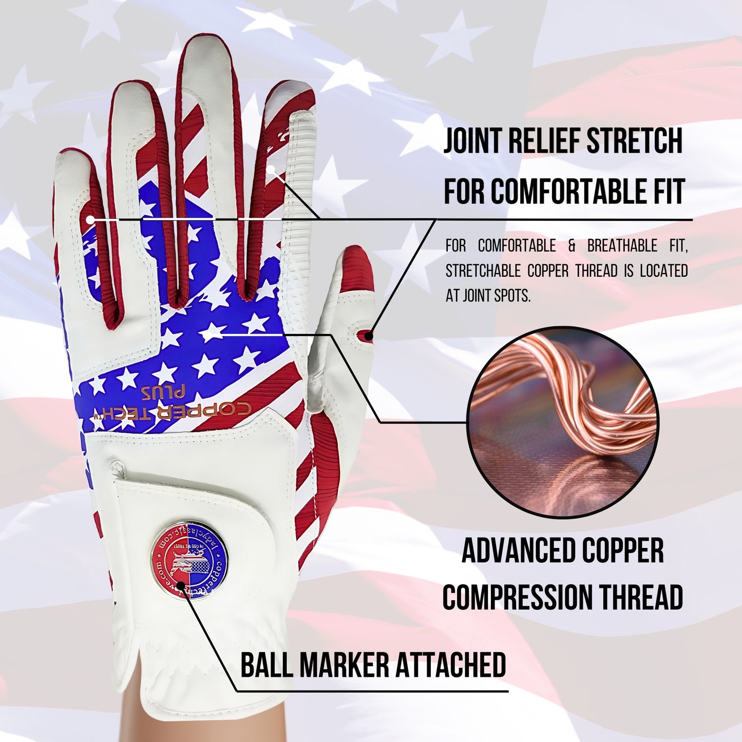 Copper Tech Plus Women's Golf Glove (USA Flag Edition)