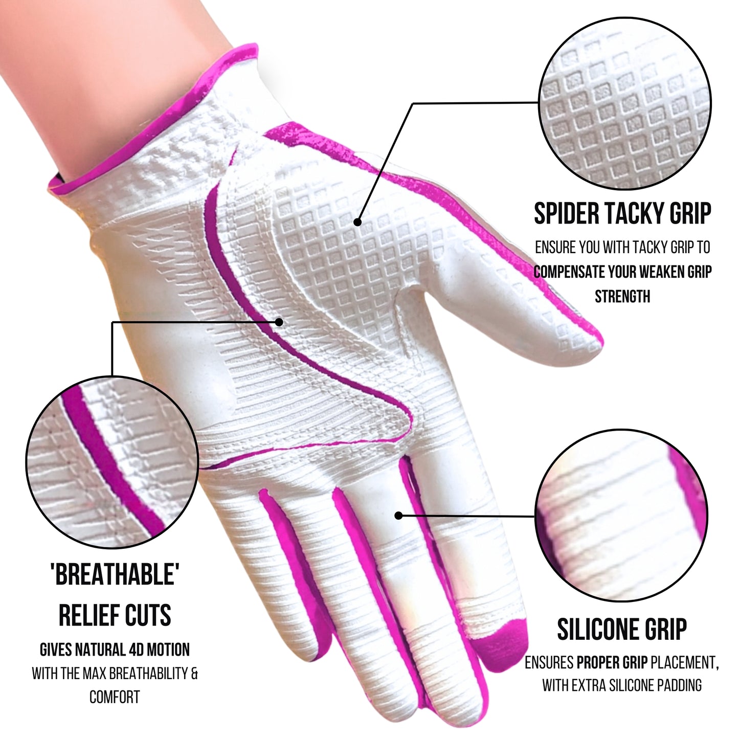 Copper Tech Women Golf Gloves 2 Pack (White/Pink)