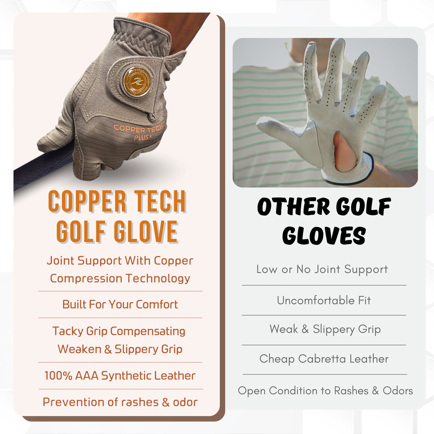 Copper Tech Plus Men's Golf Glove (Brown/Choco Brown)