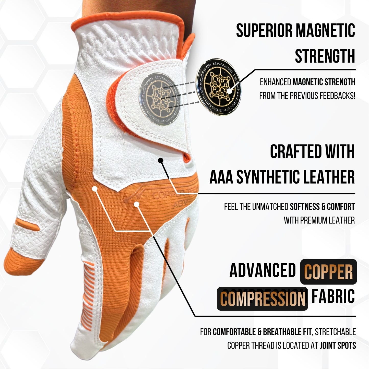 Copper Advanced Tech 2.0 Men's Golf Gloves [Worn on Left Hand]