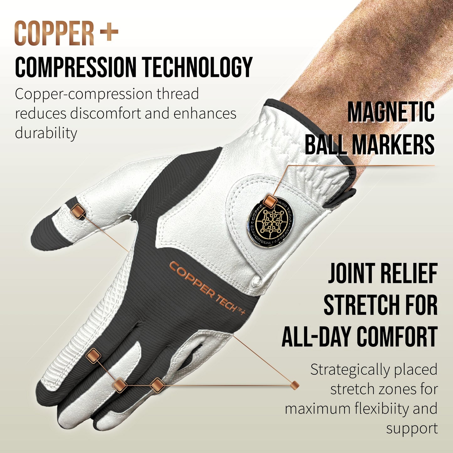 Copper Tech Plus Men's Golf Gloves [Worn on Left Hand]