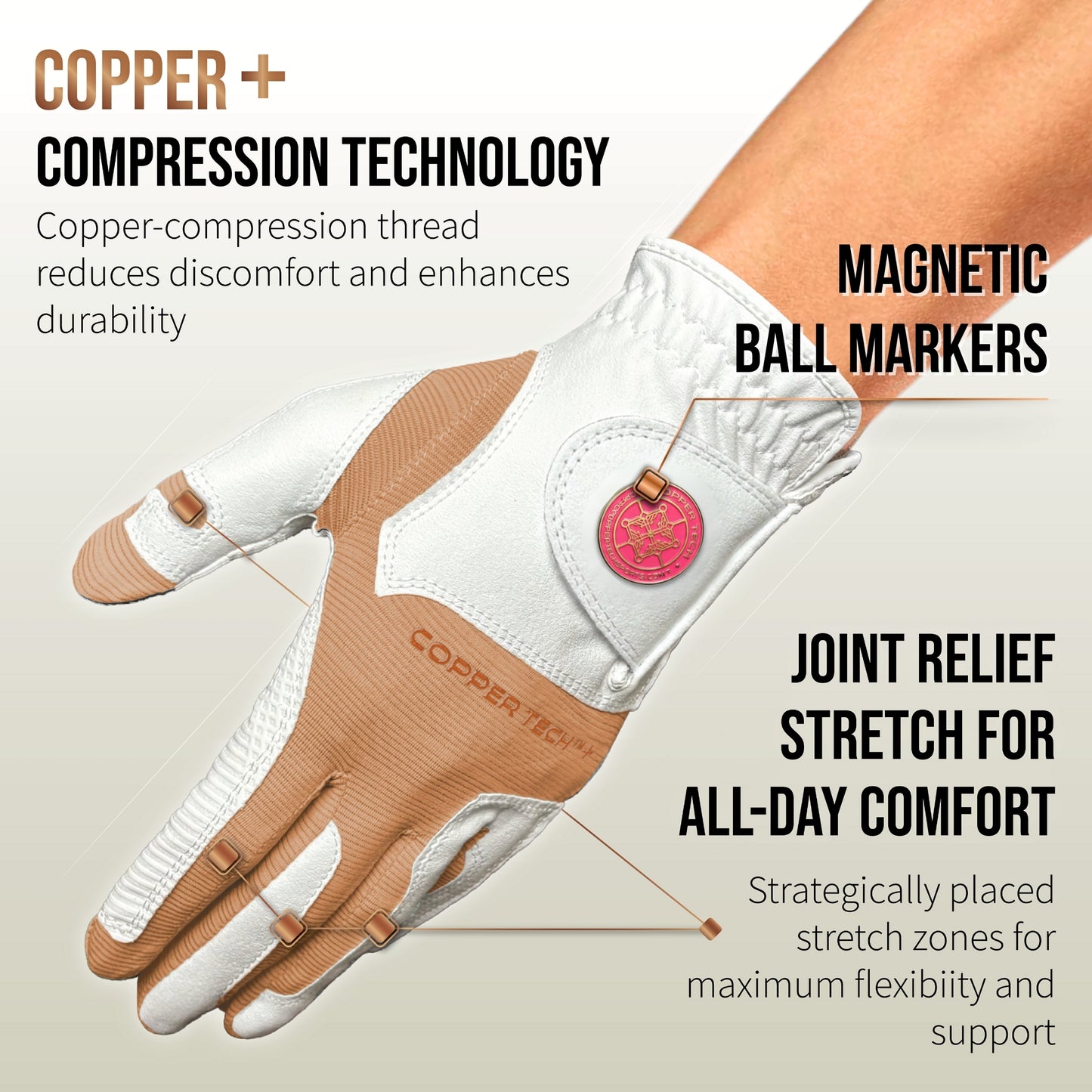 Copper Tech Plus Women's Golf Gloves [Worn on Left Hand]