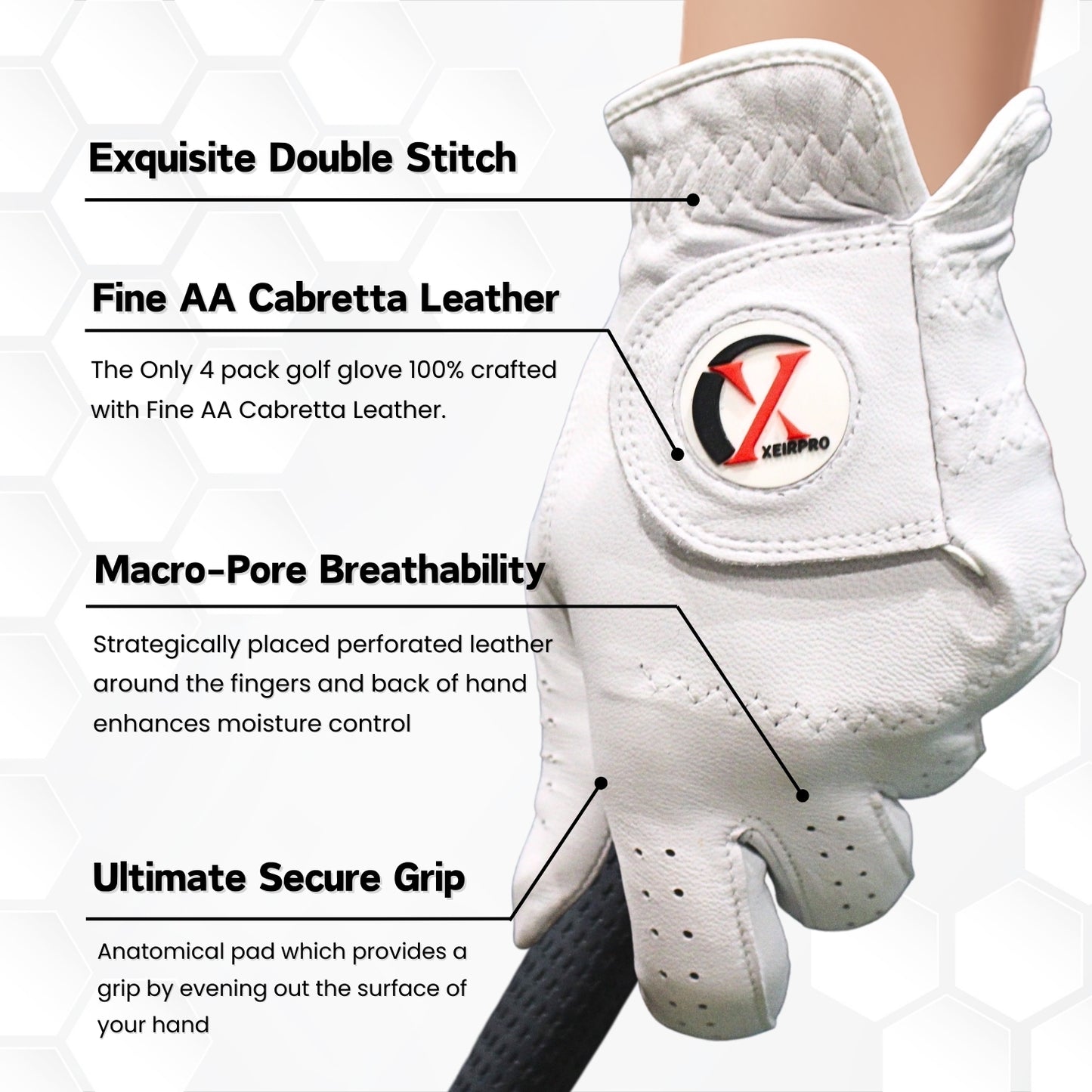 XEIRPRO Women's Golf Gloves (4 Pack, AA Cabretta Leather)