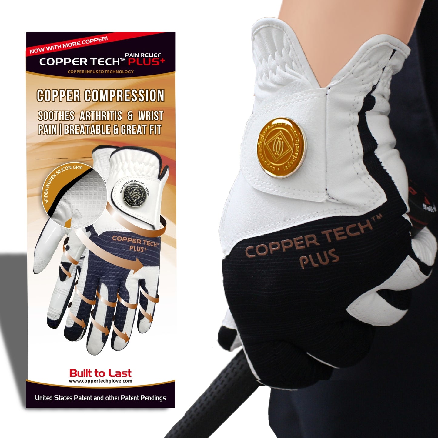 Black Copper Tech golf glove in multiple sizes for both hands, with copper-infused fabric for maximum comfort and moisture control.