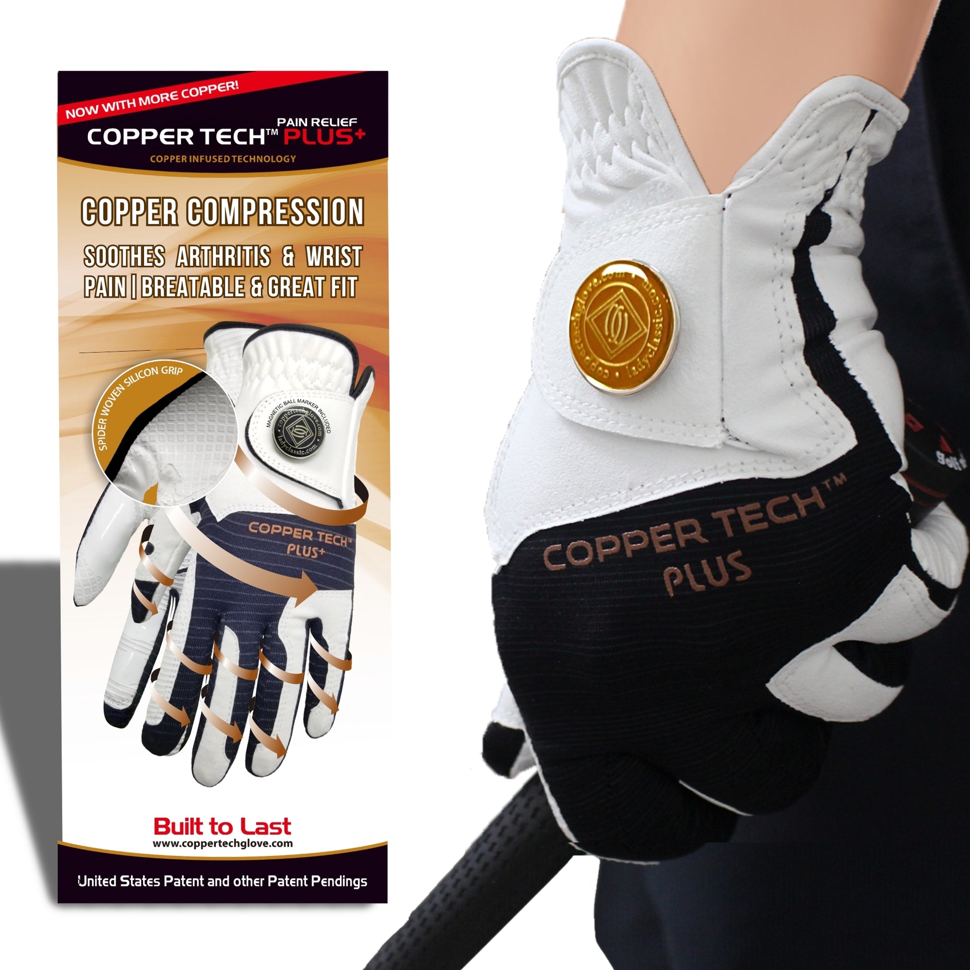Black Copper Tech golf glove in multiple sizes for both hands, with copper-infused fabric for maximum comfort and moisture control.