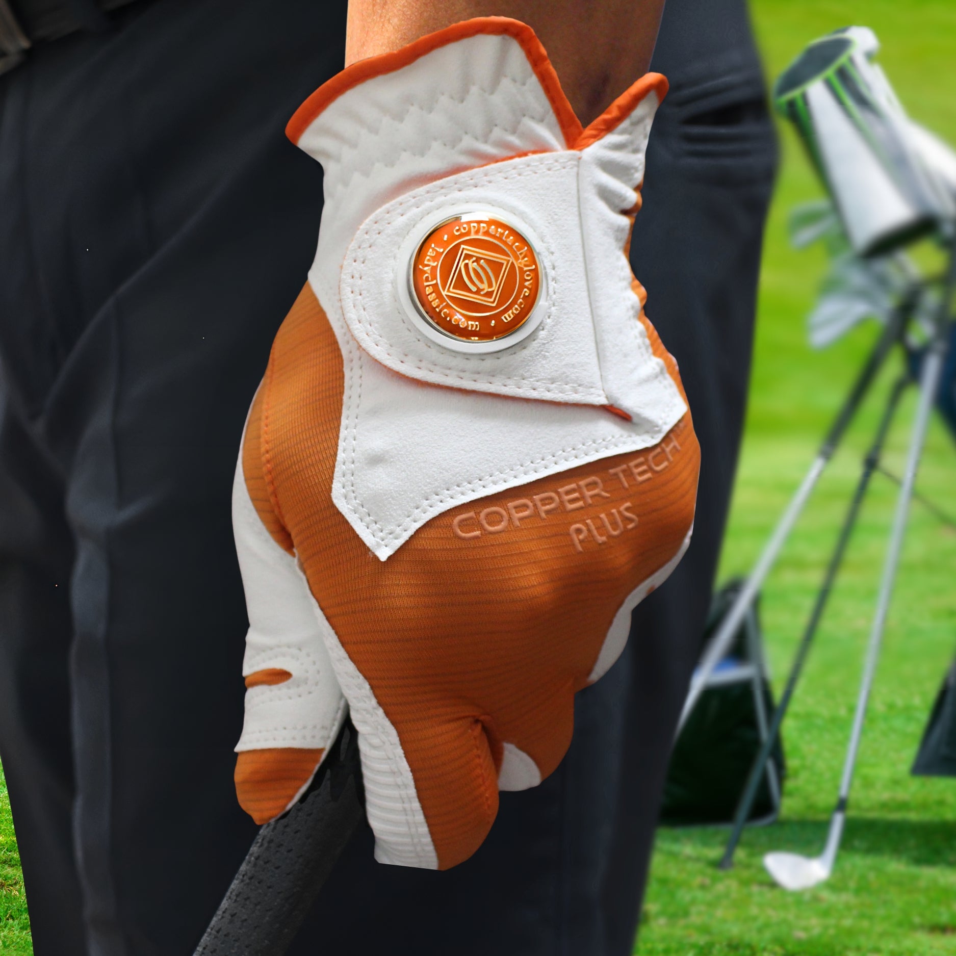 Copper orange Golf Glove Men left handed golfers with breathable, flexible, comfortable joint relief