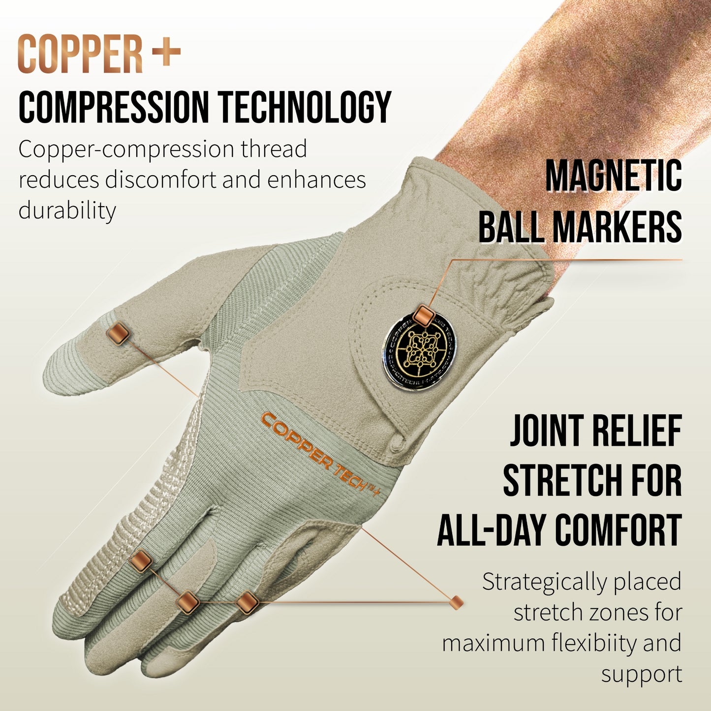 Copper Tech Plus Men's Golf Gloves [Worn on Right Hand]