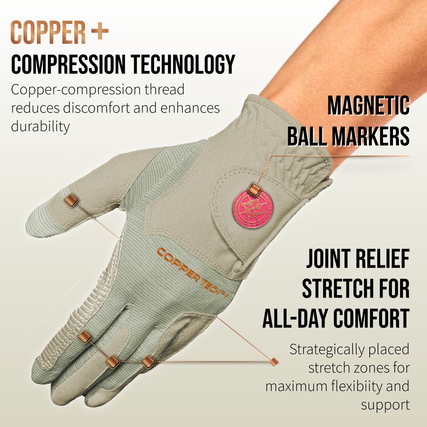 Copper Tech Plus Women's Golf Gloves [Worn on Left Hand]
