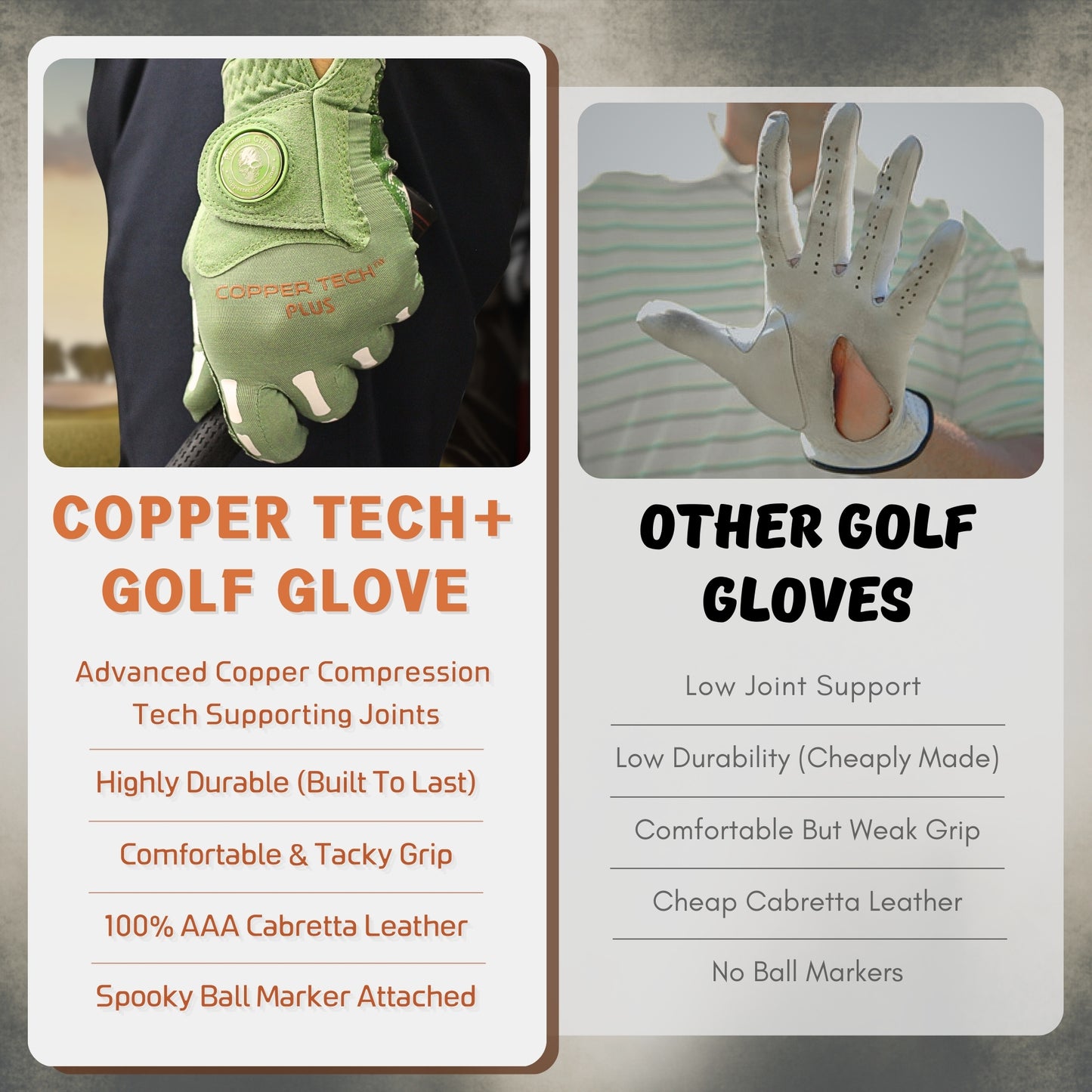 Men’s Copper Tech Plus golf glove left handed golfers for right hand and right handed golfing 