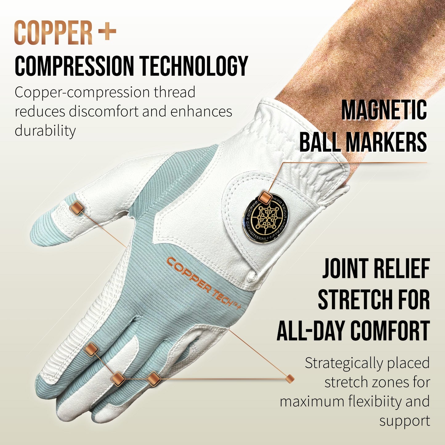 Copper Tech Plus Men's Golf Gloves [Worn on Left Hand]