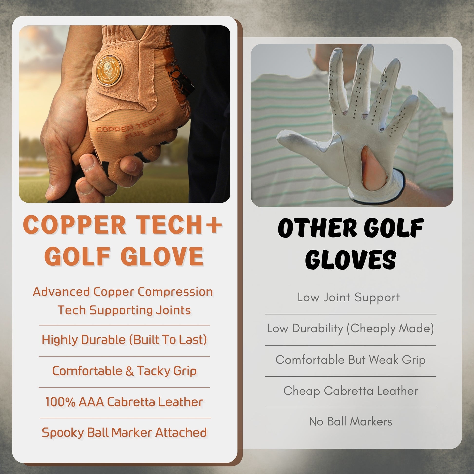 Copper Golf Glove Men left handed golfers with breathable, flexible, comfortable joint relief
