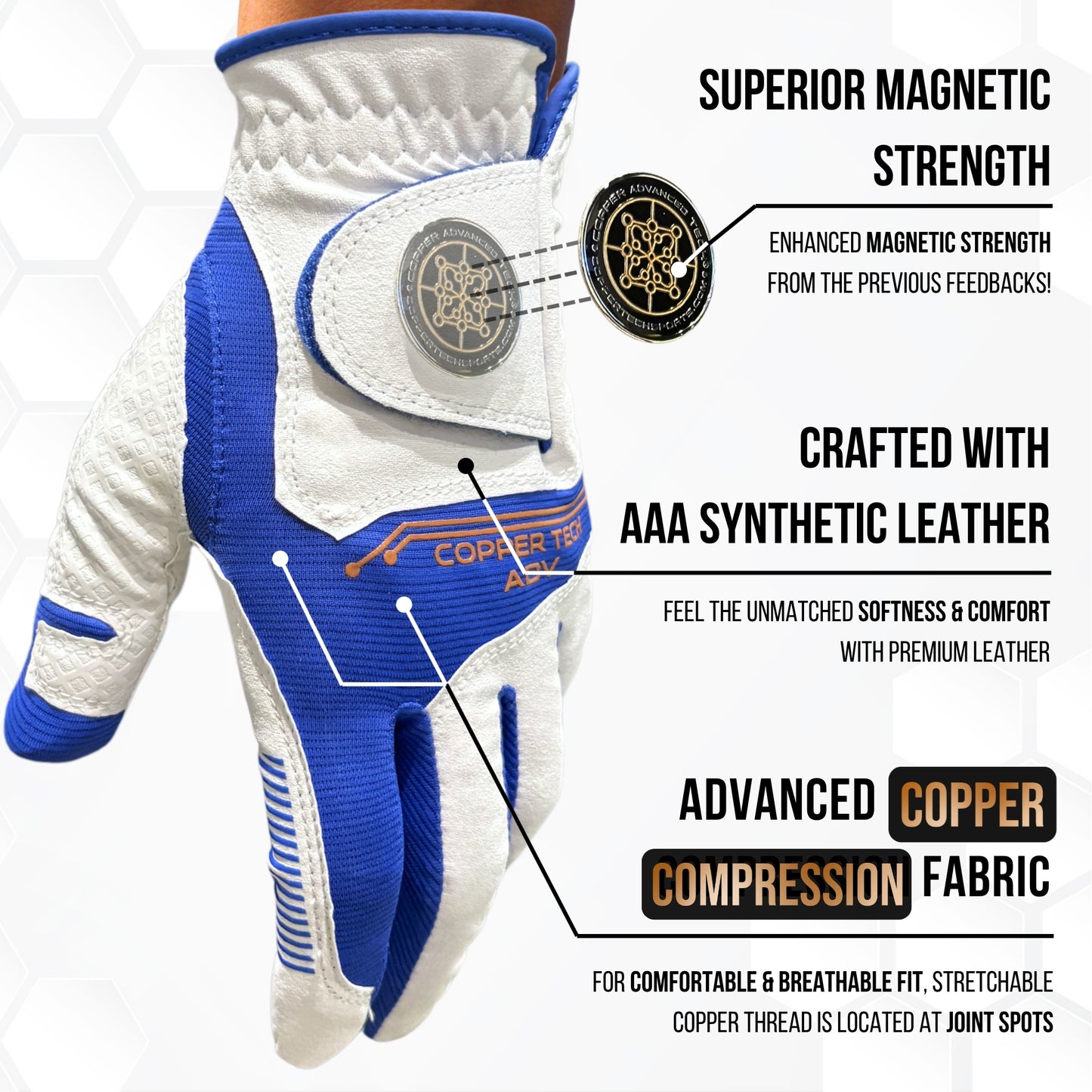 Copper Advanced Tech 2.0 Men's Golf Gloves [Worn on Left Hand]