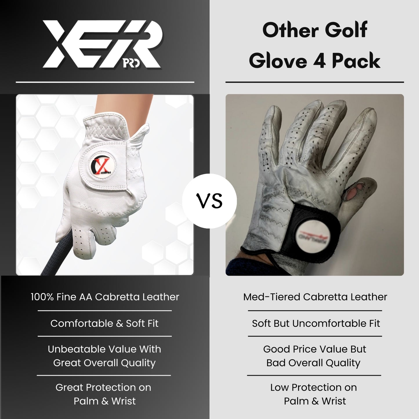 XEIRPRO Women's Golf Gloves (4 Pack, AA Cabretta Leather)