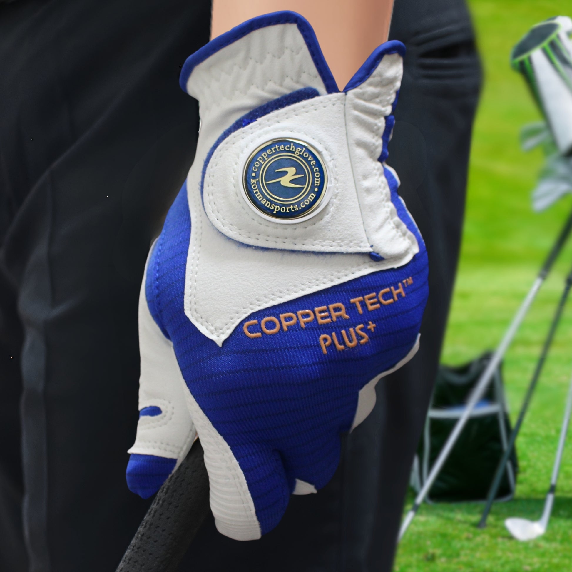 Women's copper infused golf glove, providing joint pain relief and comfortable wear in multiple sizes for left and right handed golfers