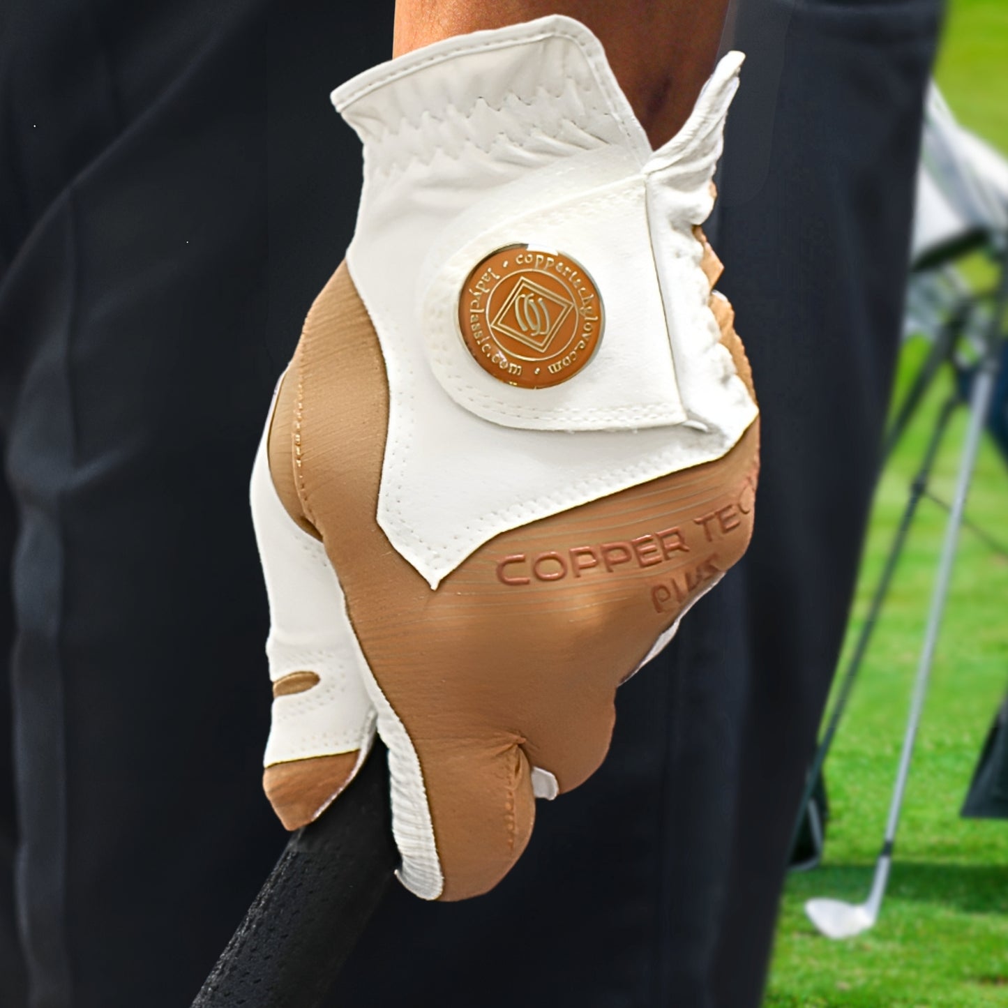 Copper Tech Plus Men's Golf Glove (White/Copper Brown)