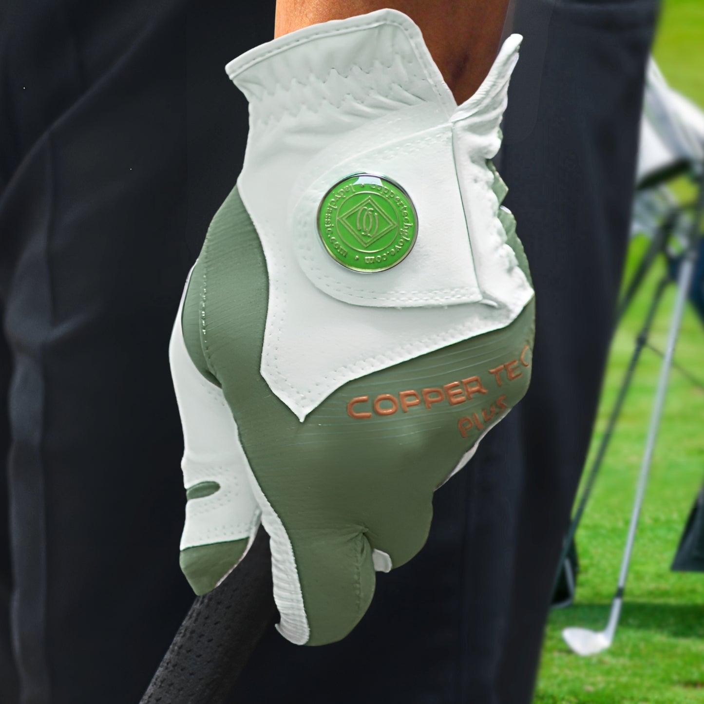 Copper Tech Plus Men's Golf Glove (White/Hunter Green)