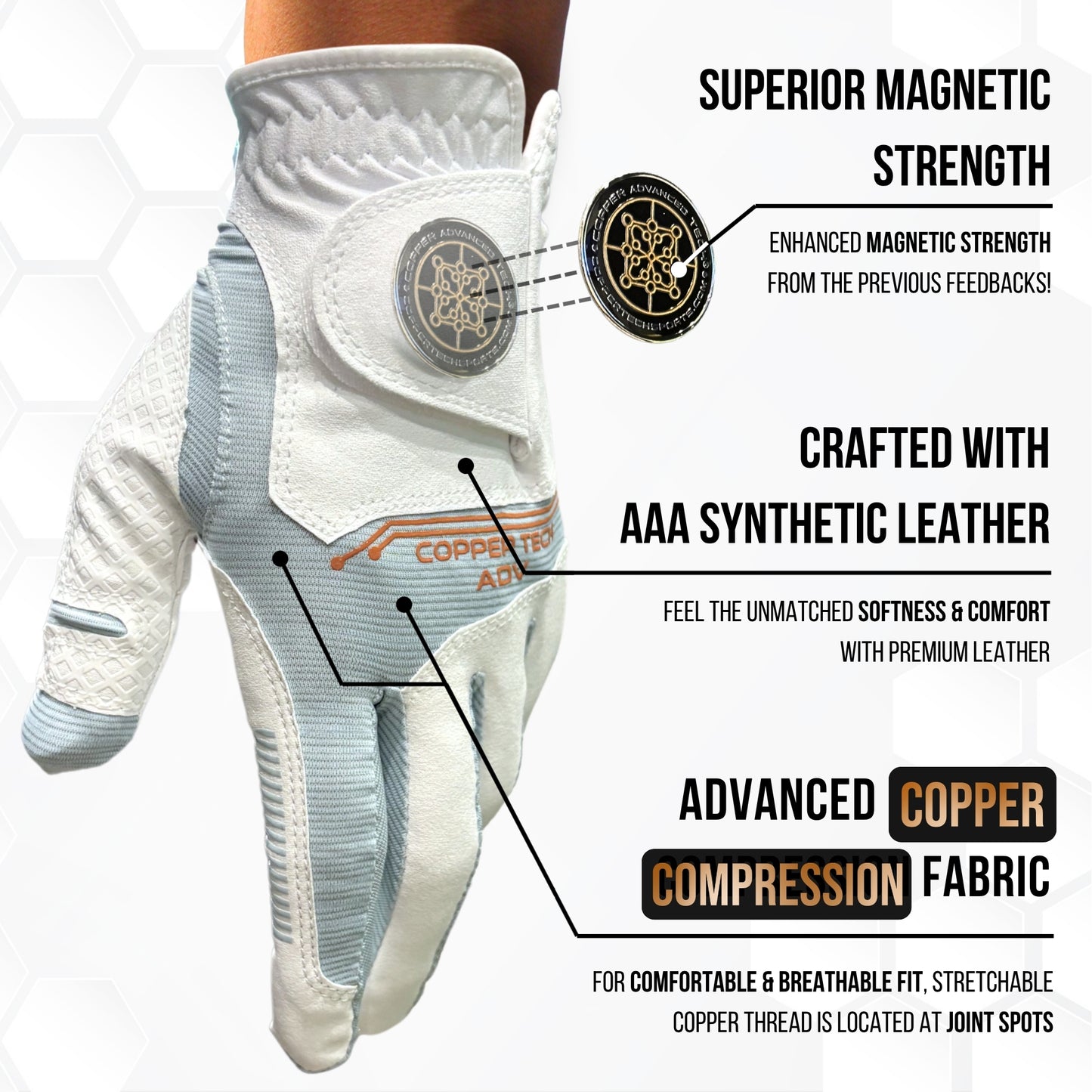 Copper Advanced Tech 2.0 Men's Golf Gloves [Worn on Left Hand]
