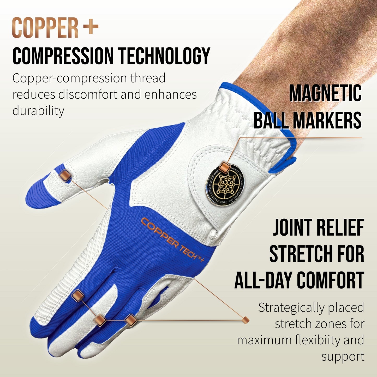 Copper Tech Plus Men's Golf Gloves [Worn on Left Hand]