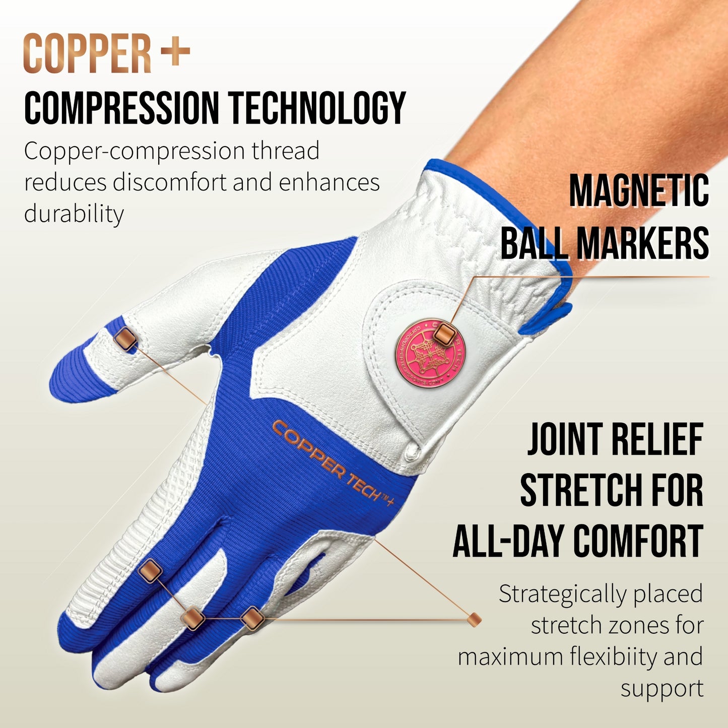 Copper Tech Plus Women's Golf Gloves [Worn on Left Hand]
