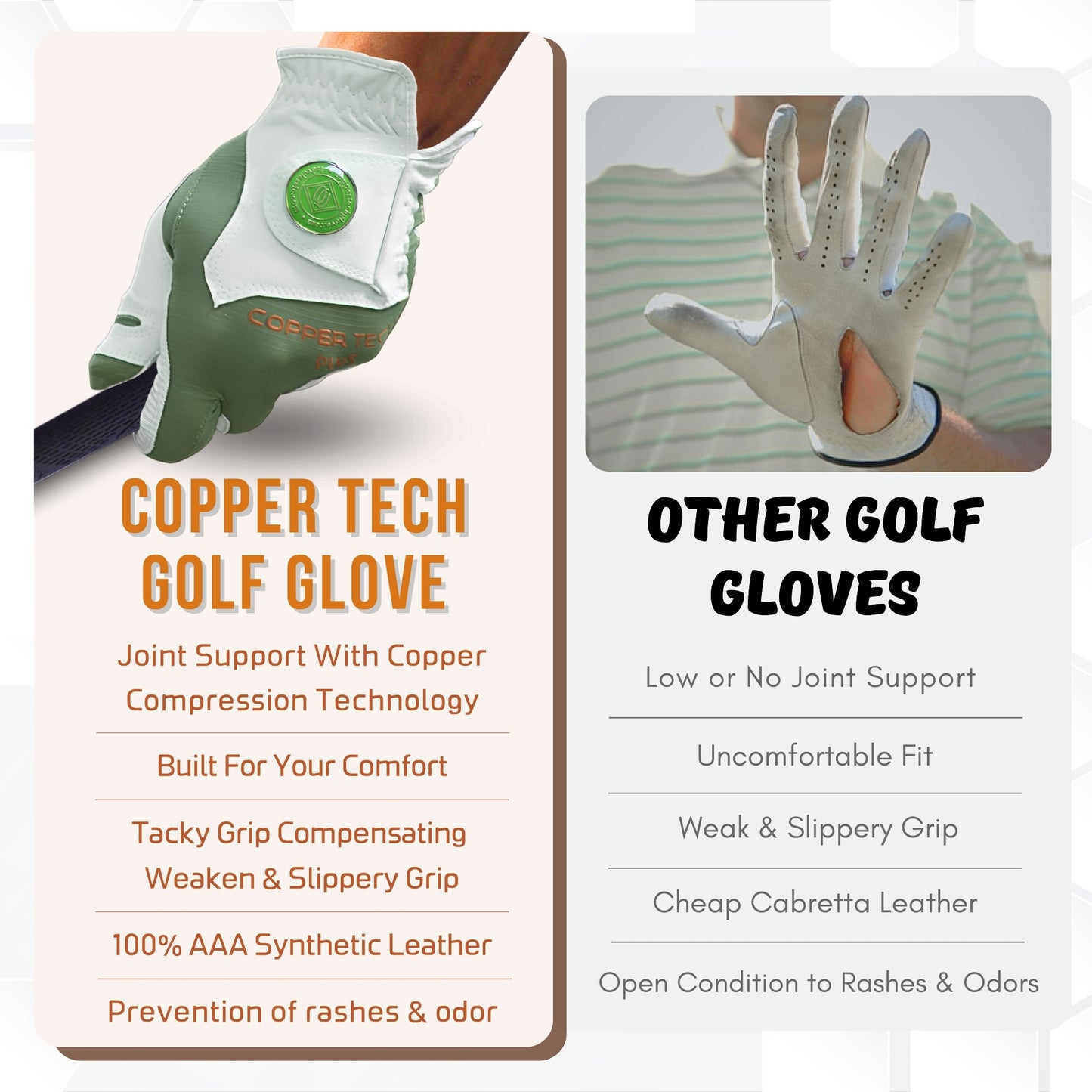 Copper Tech Plus Men's Golf Glove (White/Hunter Green)
