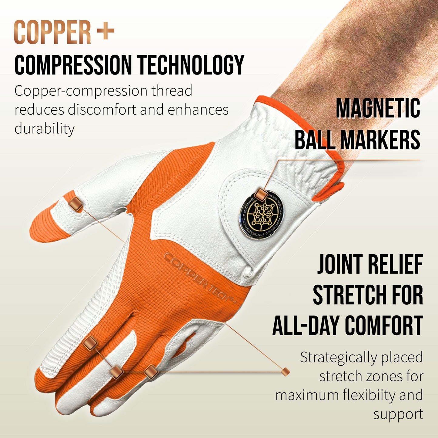 Copper Tech Plus Men's Golf Gloves [Worn on Left Hand]