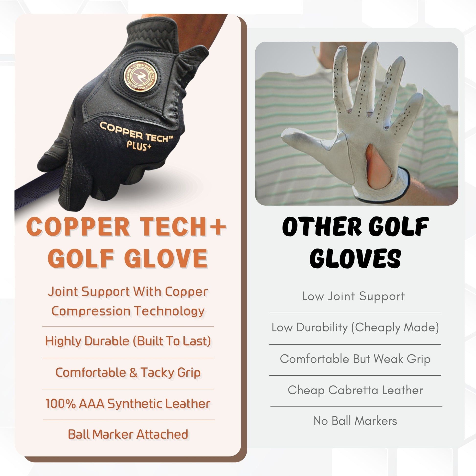 Men’s Black Copper Tech Plus golf glove right handed golfers for left hand 	 
