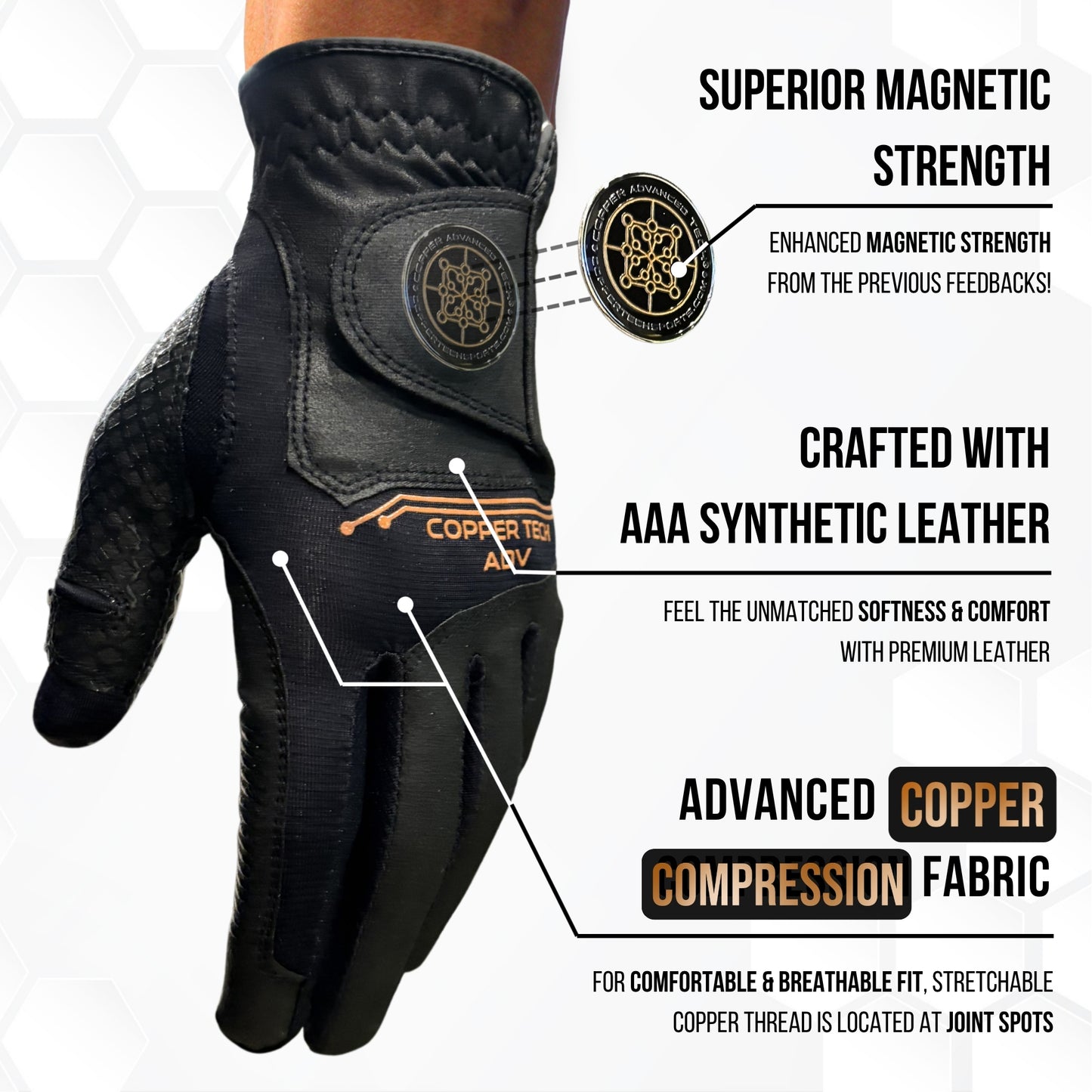 Copper Advanced Tech 2.0 Men's Golf Gloves [Worn on Left Hand]