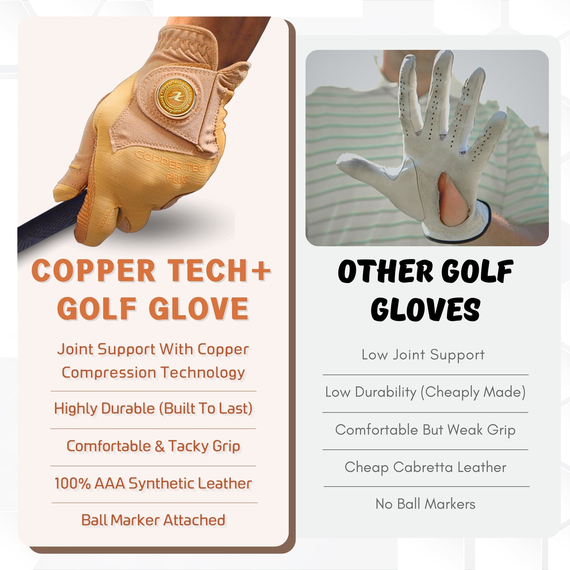 Brown Men’s Copper Tech Plus golf glove right handed golfers for left hand 	 