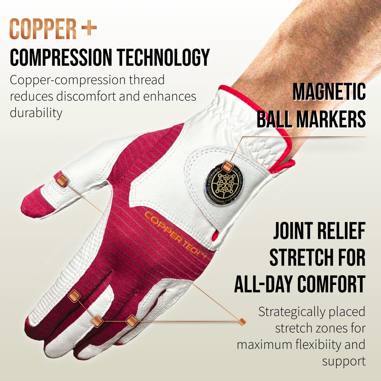 Copper Tech Plus Men's Golf Gloves [Worn on Left Hand]