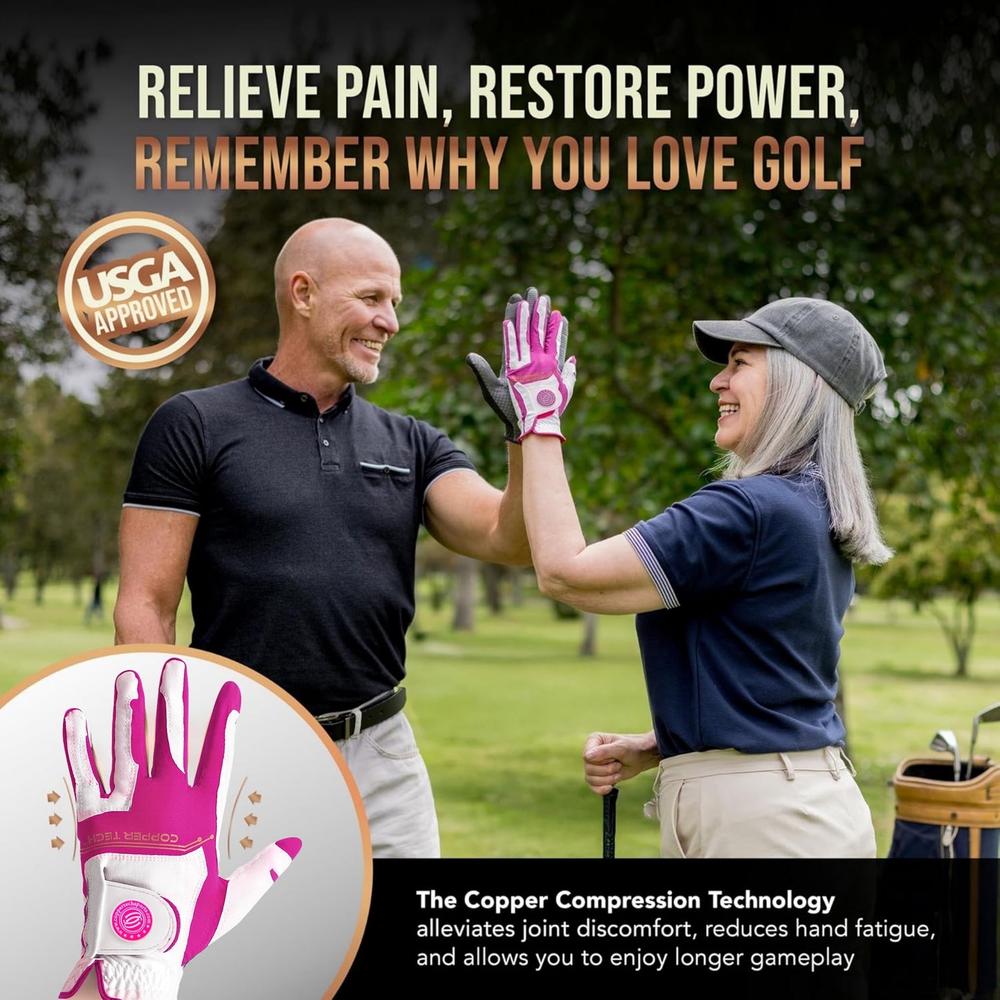 Copper Tech Women Golf Gloves 2 Pack (White/Pink)