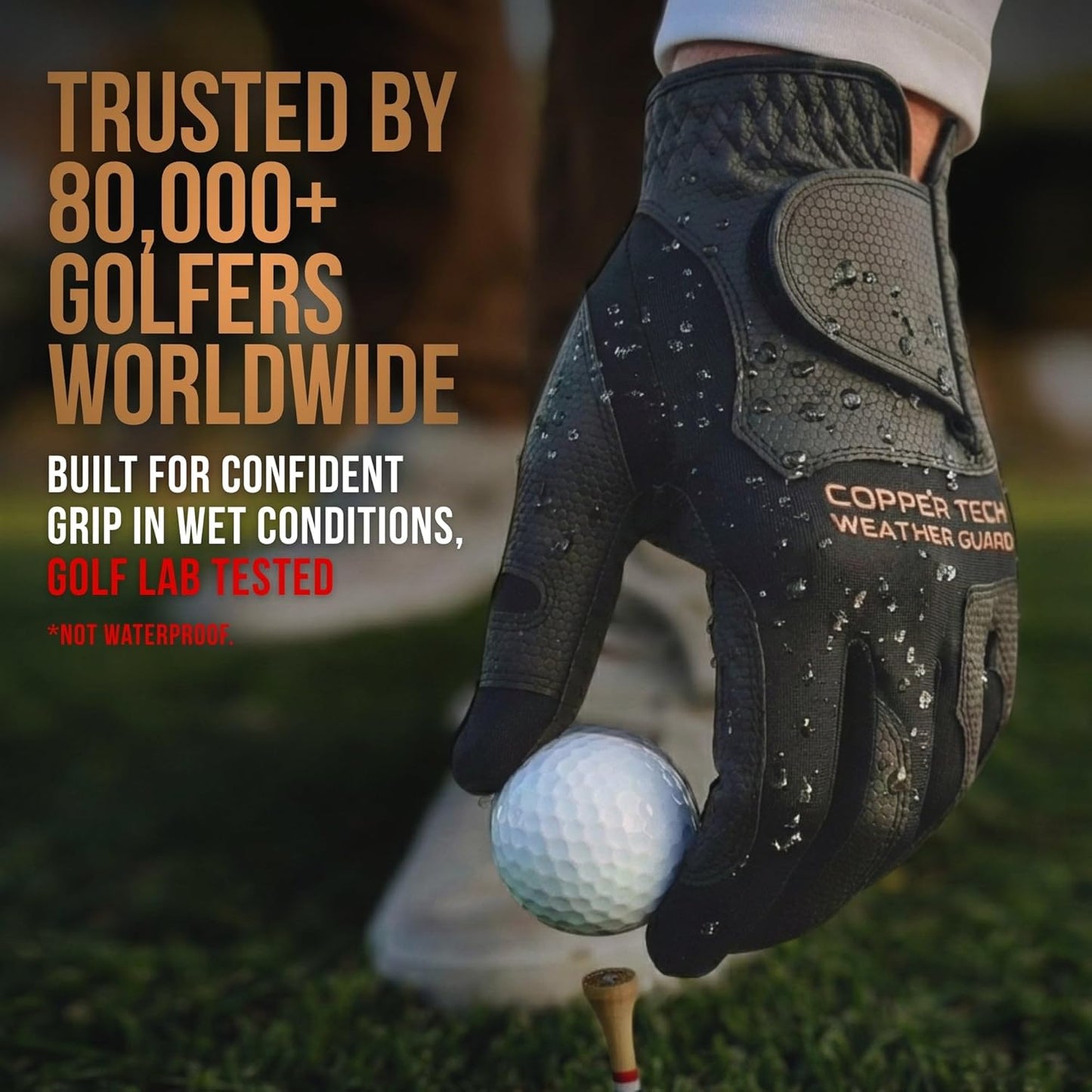 Copper Tech Plus Rain Golf Gloves Men Left Hand or Right Hand (Single) | Water-Enhanced Golf Rain Gloves for Men | Joint Support Ergonomic Copper Compression